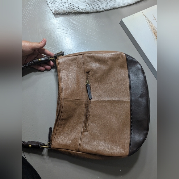 Tignanello Brown Leather Hobo Shoulder Bag Purse Braided Handle Designer Handbag - Picture 3 of 10